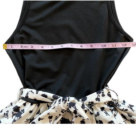 SHEIN Black Cream Floral Layered Belted Dress Womens Size XS NEW - Picture 7 of 9